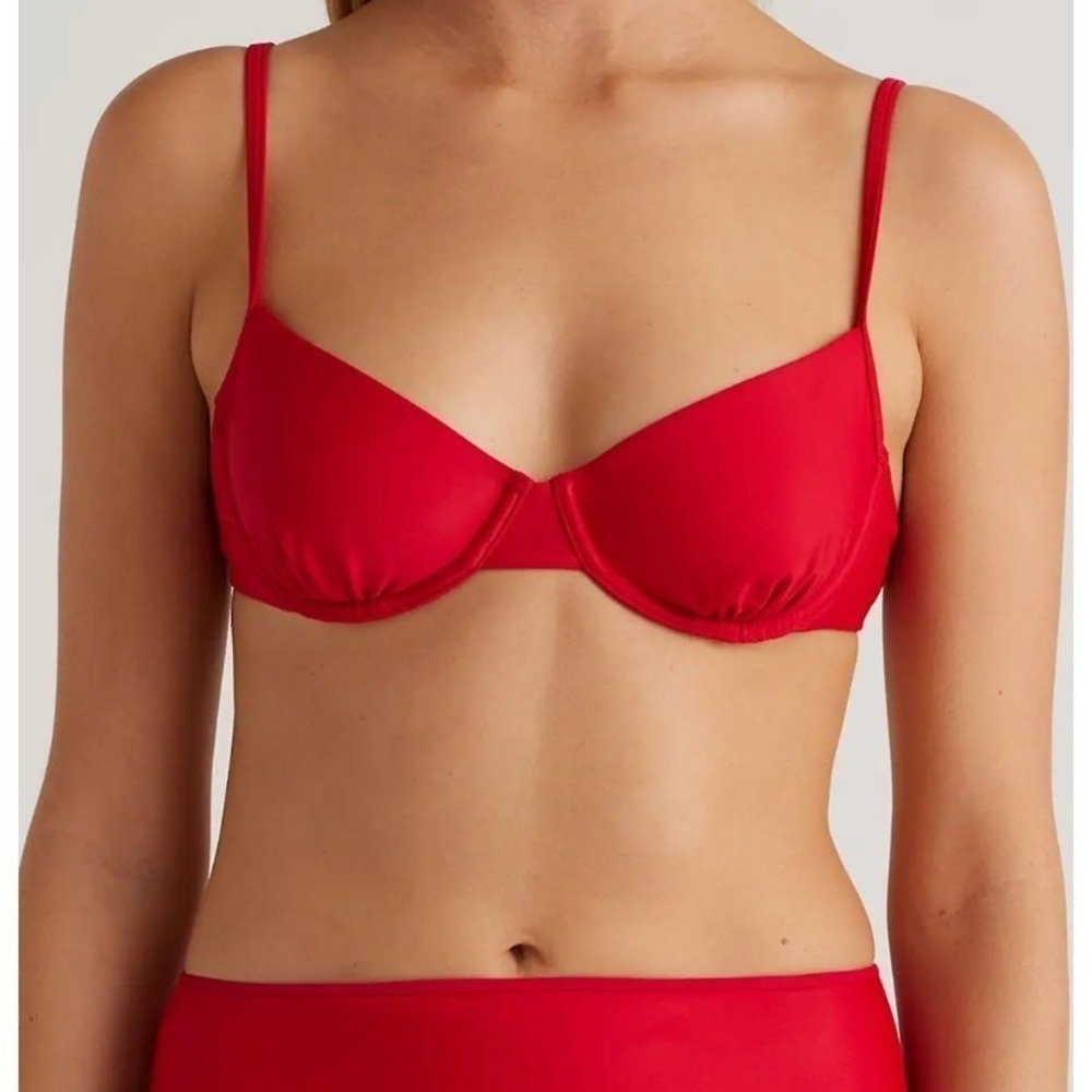 quince italian demi bikini top bathing suit in cherry red, women size large